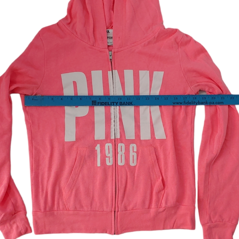 VICTORIA'S SECRET PINK Hot Pink Logo Sweatshirt Full Zip Hoodie Size Small - Picture 6 of 8